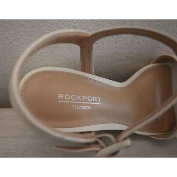 Rockport Women's Sz 5.5 Vanilla Leather Pearl Tabitha 2-Strap Heeled Sandal - Picture 5 of 8